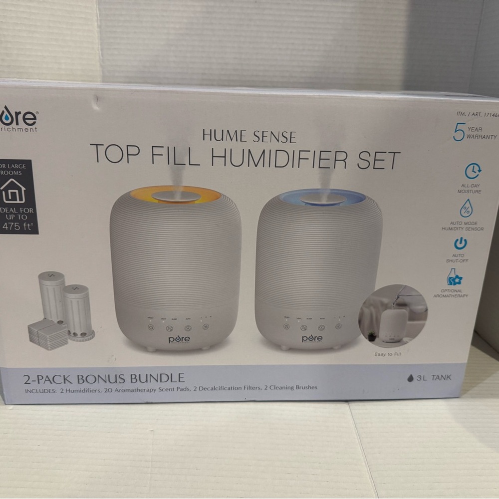 HUMe Sense 2-Pack Bundle - 2 Humidifiers, 2 Filters, & 20 Scent Pads - Picture 5 of 5